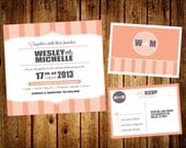 Customized Printable Striped DIY Wedding Set - Invitation & RSVP Postcard