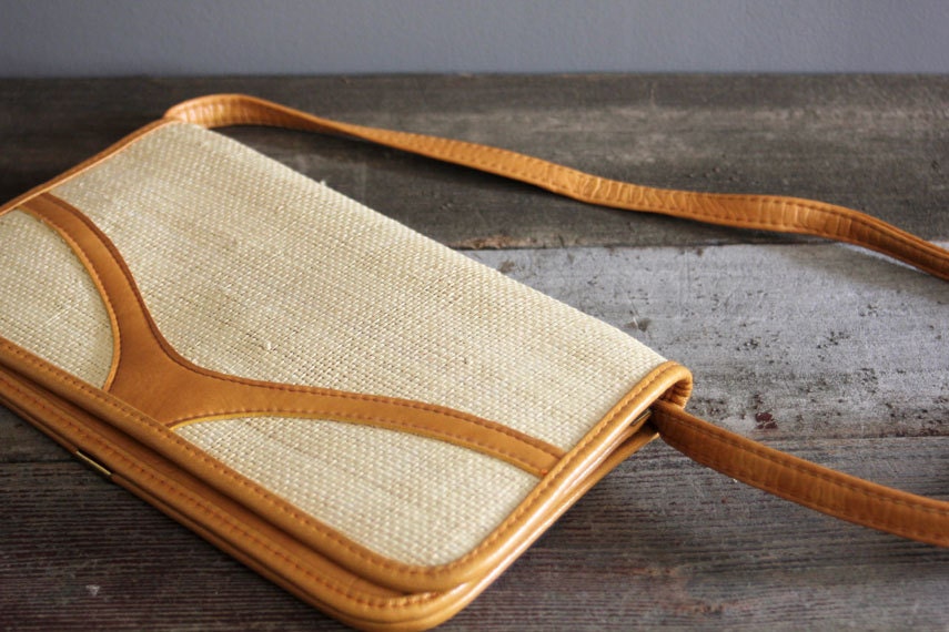 Leather and Natural Fiber Woven Clutch