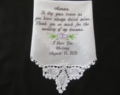 Elegant Corner Lace Handkerchief 25D For That Special Mom In Your Life. Personalized Embroidered Wedding Gift Hanky--Gift Box Included