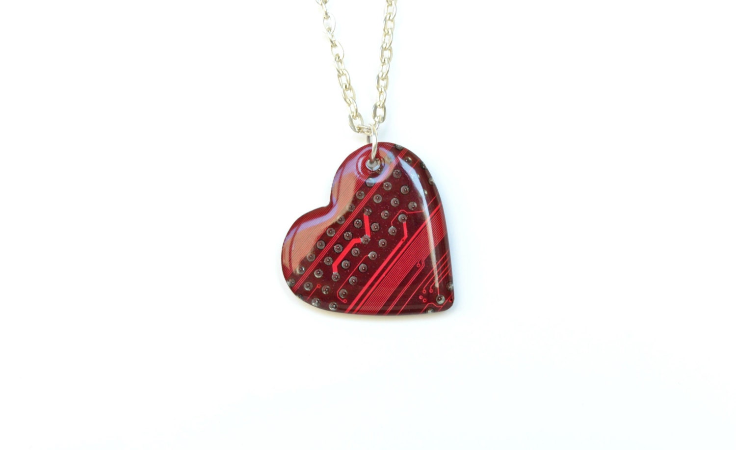 Red Heart Gothic Necklace, Geekery Steampunk Jewelry, Red Heart Goth Jewelry, Circuit Board, Nerdy Geek Lovers, Computer Jewelry - HardResols