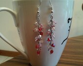 Silver Chain Dangles Earrings Valentines Day Pink Rose Crystals