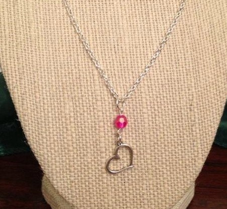 Pink Crystal and Heart Pendant Necklace