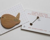 Wren Wooden Bird Brooch
