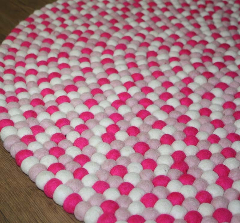 100 cm Felt Ball Rug. Handmade in Nepal