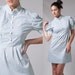 Vintage 60s MOD Light Blue White Babydoll Empire puff sleeve mini dress - M