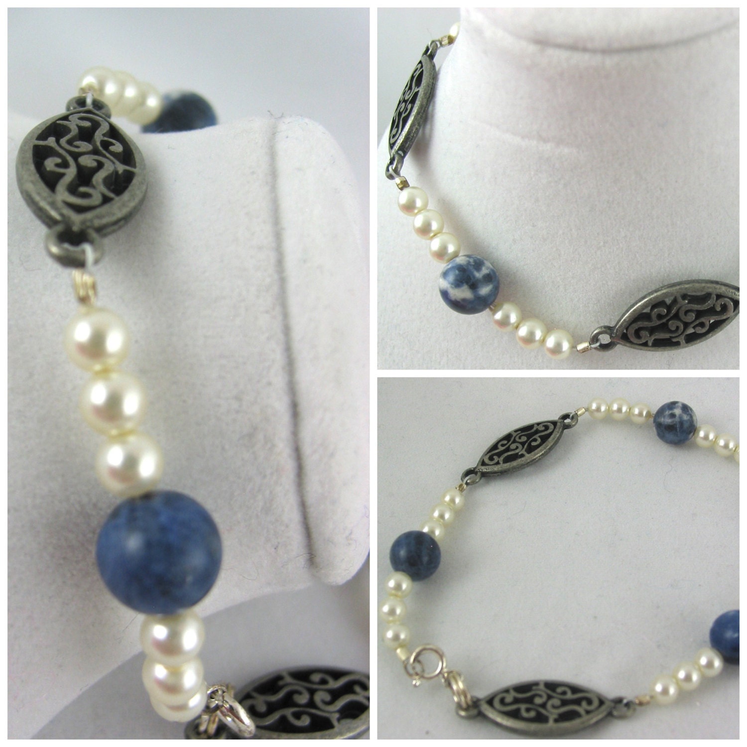 Cream Swarovski Pearls and Sodalite bracelet