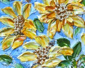 Plant. Grow. Nurture. - Floral Impasto Painting of Sunflowers Blowing in the Wind