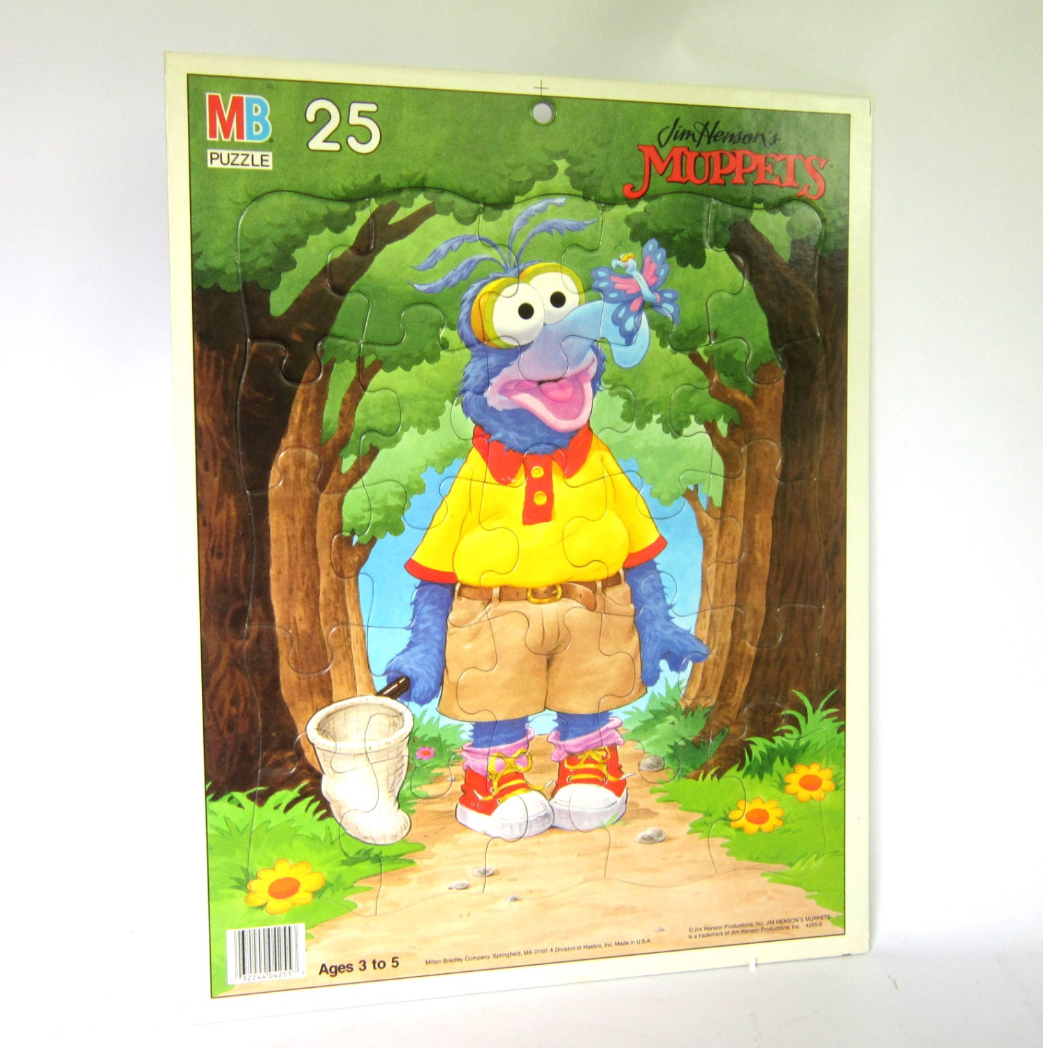 Vintage 1980s Gonzo Muppet Puzzle, Educational Milton Bradley Frame Tray Blue Green