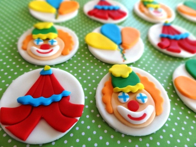 12 Fondant Edible Cupcake/Cookie Toppers  - Circus Theme