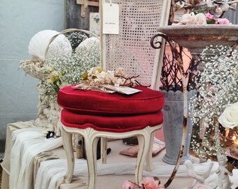 Red Velvet Chair Vintage Antique Wonderful Vanity Stool