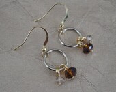 Wire Wrapped Hoop Link Drop Earrings Hoop Link Drop Earrings Faceted Amber Brown & Light Yellow Peach Crystal