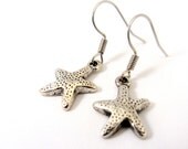 Beach Jewelry, Silver Starfish Dangle Earrings