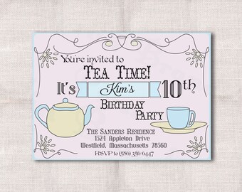 Tea Party Birthday Custom Printable Invitation 5x7