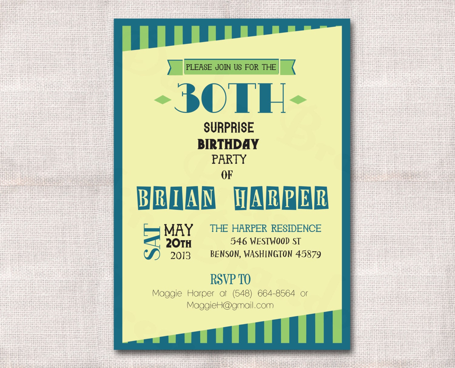 5x7 Birthday Party Invitation Custom Printable