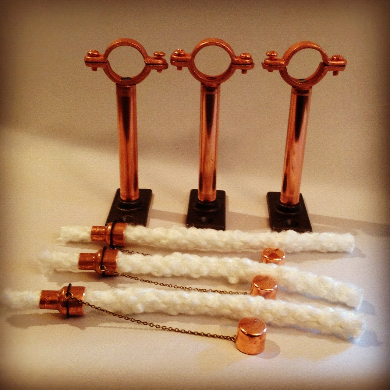 Set Of 3 Copper Wine Bottle Tiki Torch Mounting Hardware Kits - Hanging Lantern, Hurricane Lantern, Outdoor Lighting, Oil lamp
