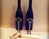 Set Of 2 Silver Wine Bottle Tiki Torch Mounting Hardware Kits - Hanging Lantern, Hurricane Lantern, Outdoor Lighting, Oil lamp