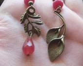 Ruby earrings Morning Glory earrings Asymmetric Calla and Branch earrings July birhtstone