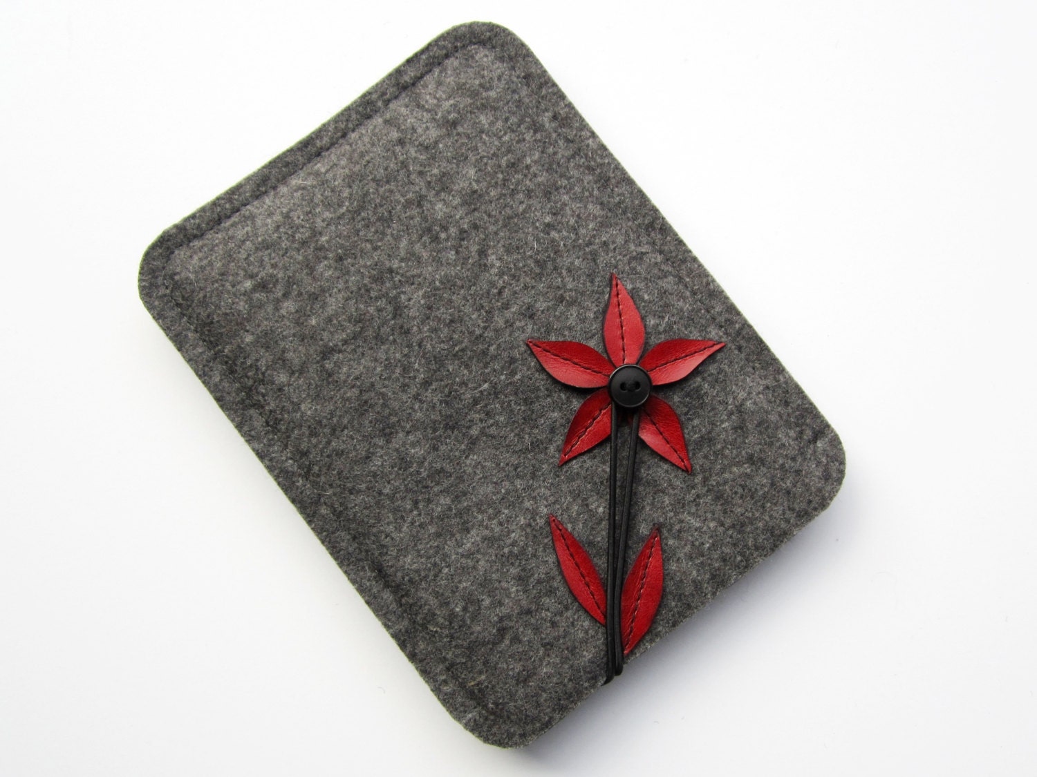 redflow - Kindle, Kindle Touch and Kindle Paperwhite case gray wool felt and red leather - anrohr