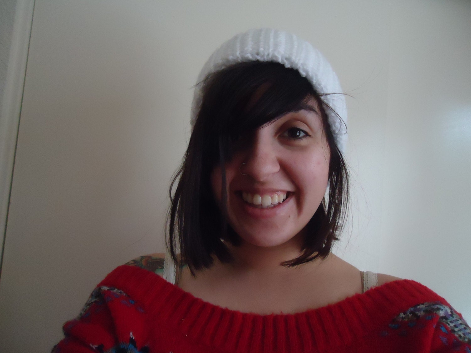 WHITE Ribbed Beanie