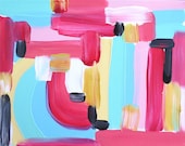 Original Abstract Painting "Ellie Saab Inspired 2013 Paint the Streets" Pinks, Mint, Blue, Black Gold