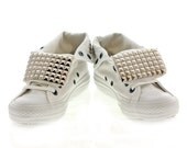 Studded Converse Silver Pyramid studs with converse all white by CUSTOMDUO on ETSY