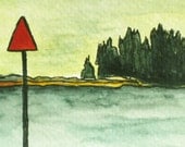 Maine Seascape Watercolor Painting of Boothbay Harbor, Maine. Pen & ink ACEO. "Red Right Return" Original Art by Kathleen Daughan.