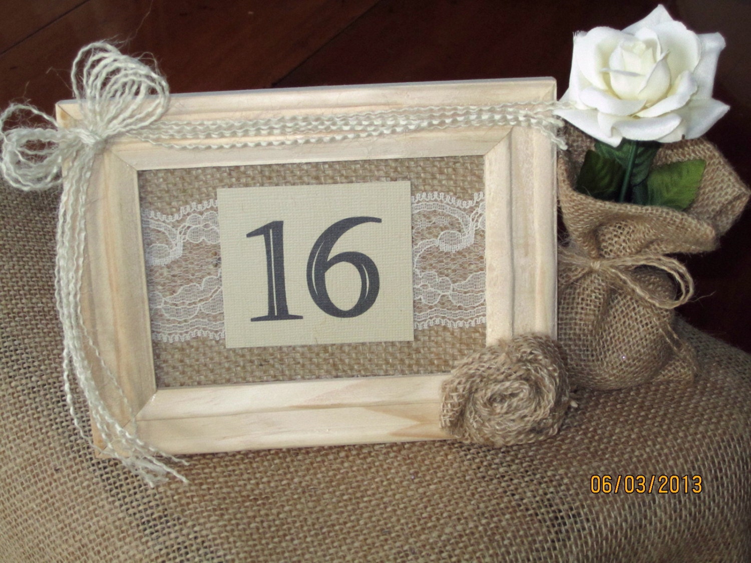 Country / Rustic / Outdoor  Wedding Table Number Burlap & Lace