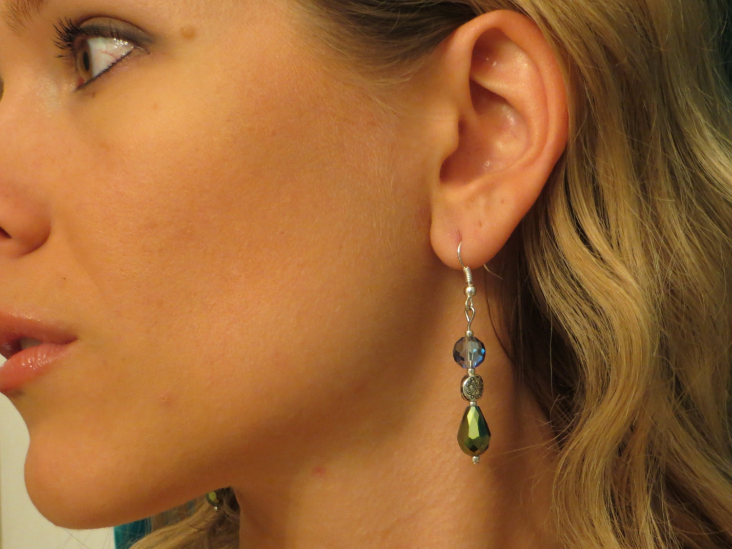 Green Glass Faceted Earrings