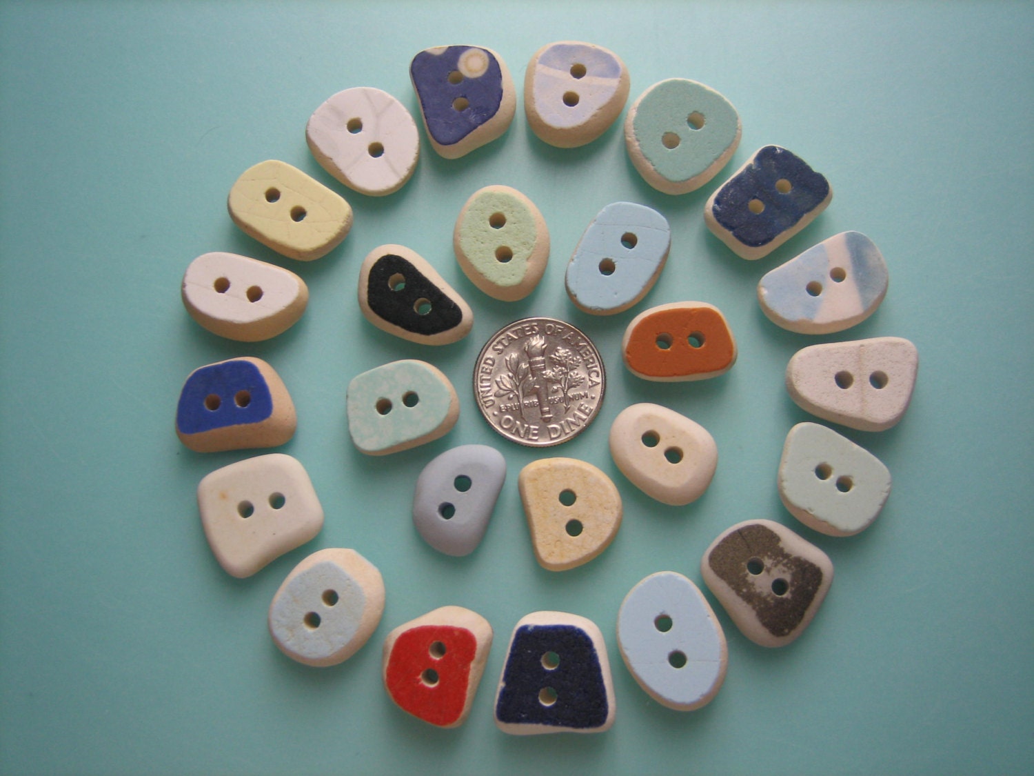 25 REAL BEACH SEAGLASS  Ceramic Pottery Tile Shard Buttons Red Blue Yellow Orange Green Genuine Surf Tumbled Button Supply Bp/51