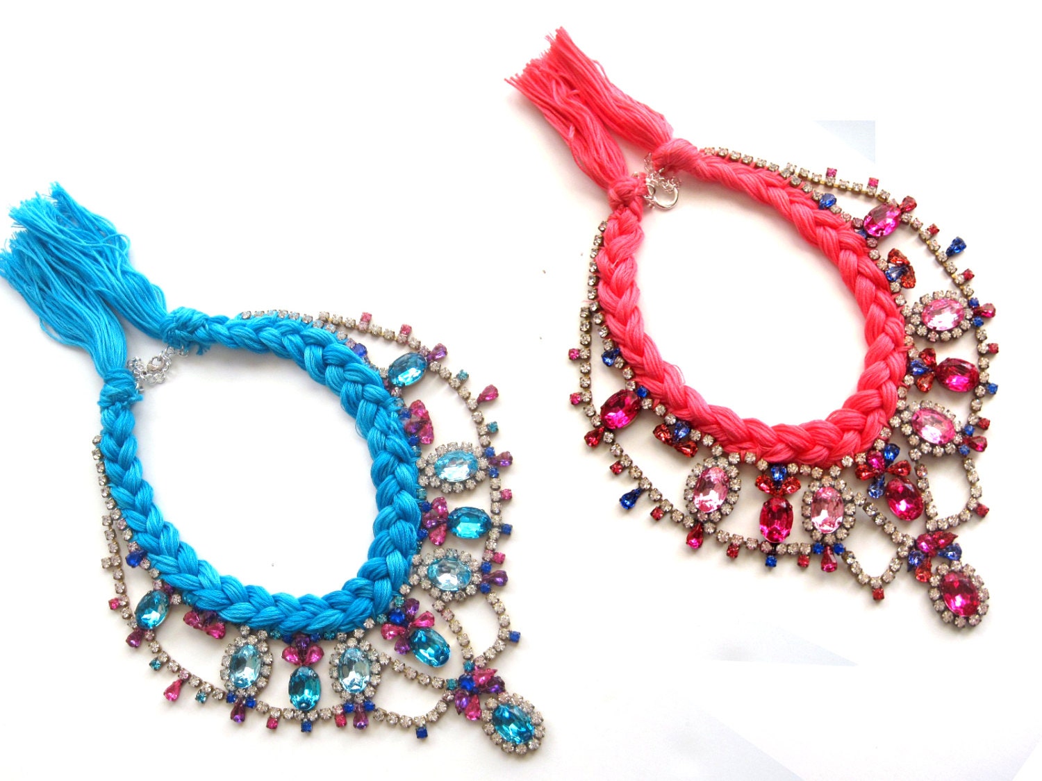 MADE TO ORDER - custom statement necklace, painted rhinestone necklace, bib necklace