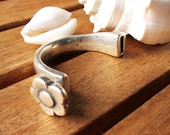 Half Bracelet cuff  flower button clasp 10mm x 2mm finding silver color for leather cord