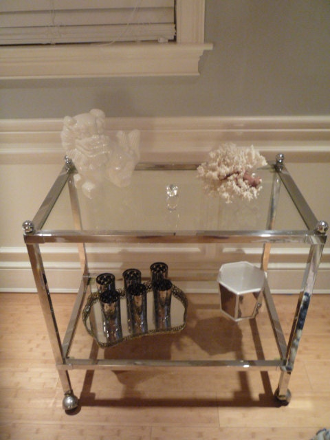 Vintage Chrome Glass Bar Liquor Cart Tea Hollywood Regency Mid Century Modern Retro Eames Era
