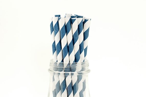 50 Navy Blue Paper Straws Striped Retro Vintage Style Carnival Circus Wedding Birthday Bridal Baby Shower W/ Printable Flags Ready to Ship Il_570xn