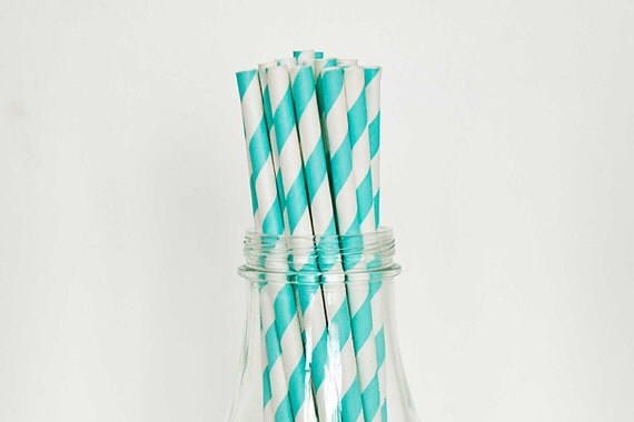 50 Teal Paper Straws Stripe Retro Vintage Style Carnival Circus Wedding Birthday Bridal Baby Shower W/ Printable Flags Il_570xn