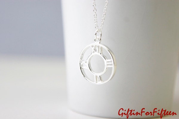 Time - Sterling Silver Plated Elegant Roman Time Clock Necklace Modern Dainty Minimalist Simple Everyday Bridal by Giftin For Fifteen