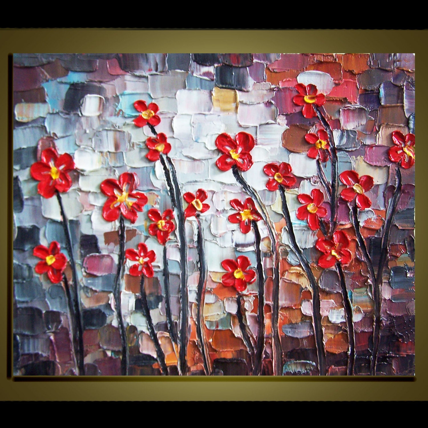 Original Abstract floral Oil Painting  Impasto Palette Knife fine thick textured art on Canvas Ready to Hang by Qujun 16"x20"