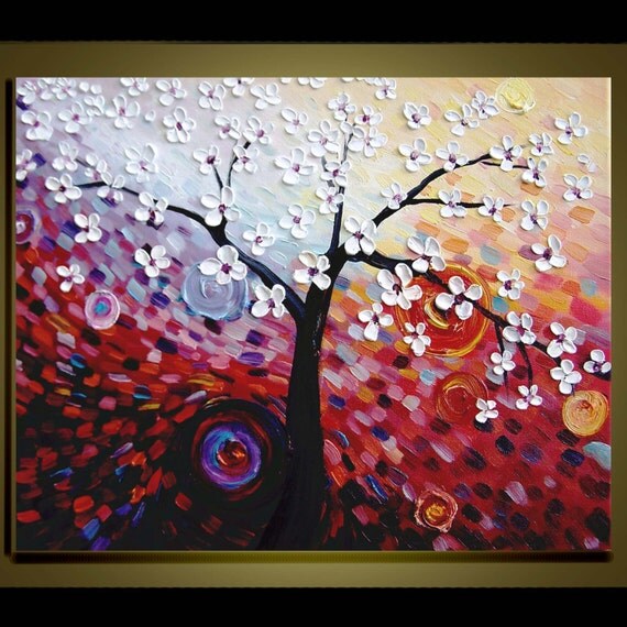 Items similar to White Cherry blossom tree Oil Painting Original