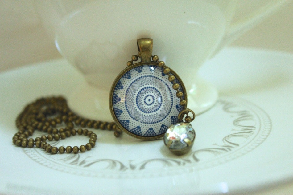 Navy blue Doily Necklace