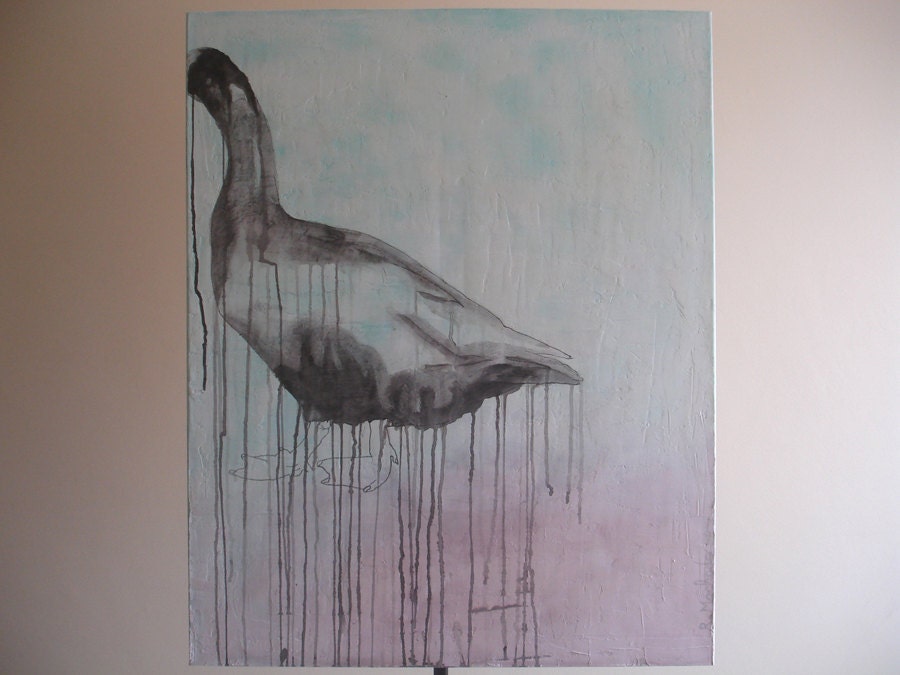 Large Original duck art sale, expressive duck painting, Modern art on canvas by Ricardo Machado (39.4 x 31.5 inches)