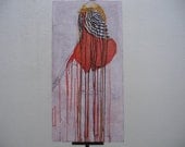 Original bird art sale, red bird painting, Modern art on canvas by Ricardo Machado  (31.5 x 15.7 inches)