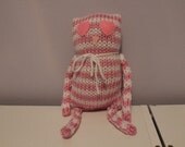Striped Strawberry Kitty - Handmade Knitted Cat Plush Toy - READY TO SHIP