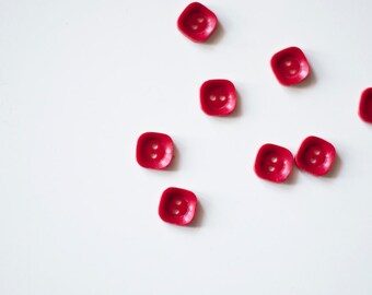 Vintage red square buttons - set of 8