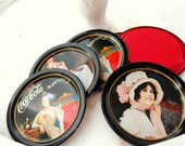 Coca cola coasters-set of  vintage metal coasters- bar supplies- colection - vintage kitchen