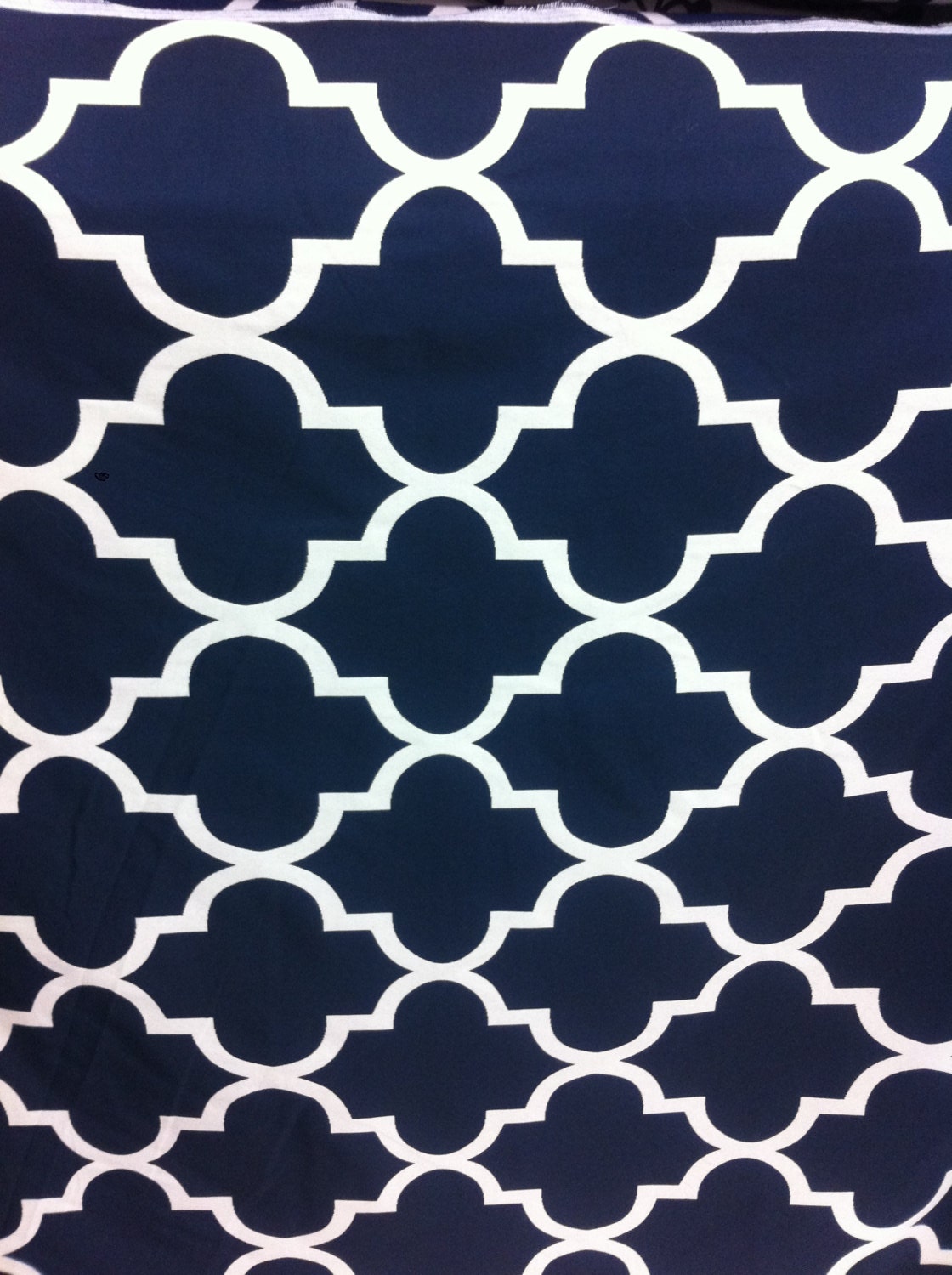 Designer Quatrefoil Fabric By the half yard Navy / Beige - Off White - Cream