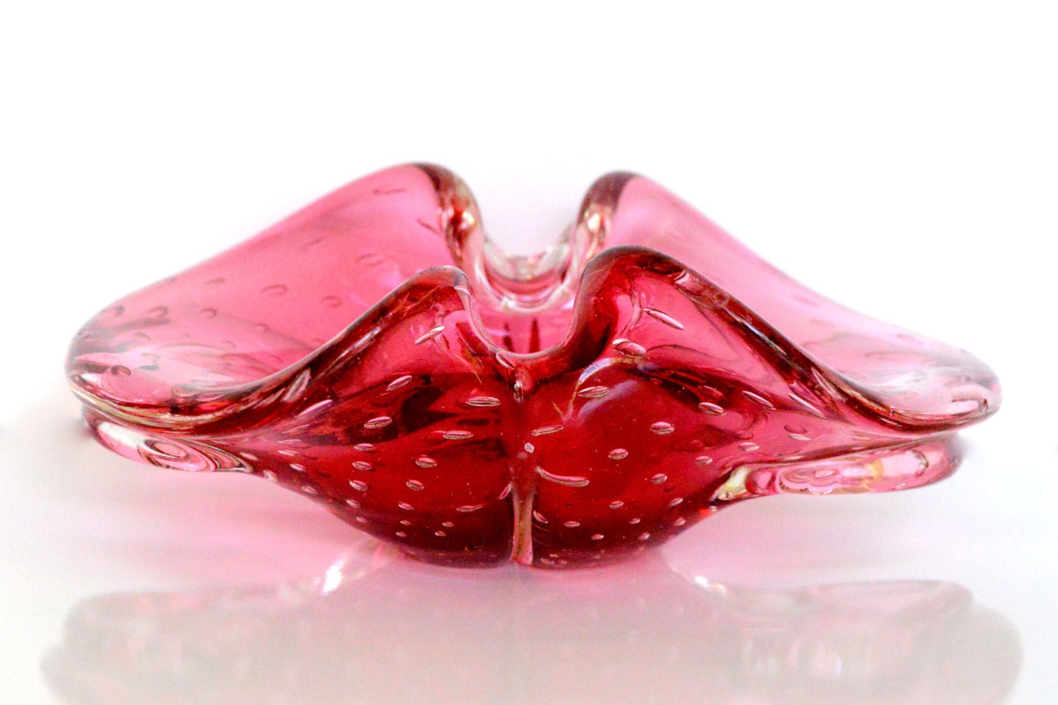 Pink vintage hand-blown glass ashtray