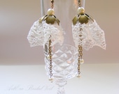 Antique lace flower earrings, vintage jewelry, antique brass, bridal or women gift