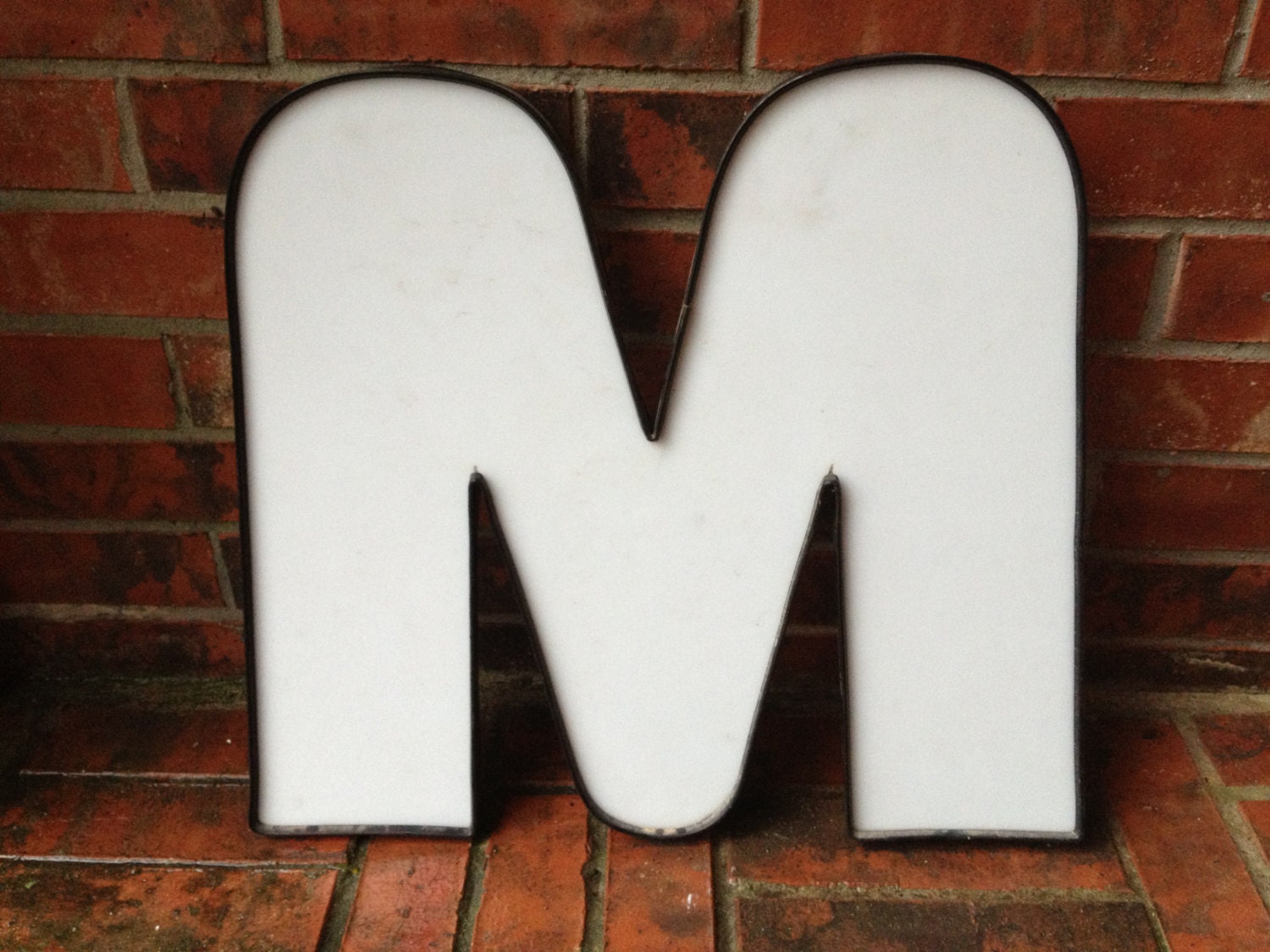 Large Reclaimed Plastic Sign Capital Letter "M", White, Industrial Salvage, Home Decor, Office Decor, Industrial Decor