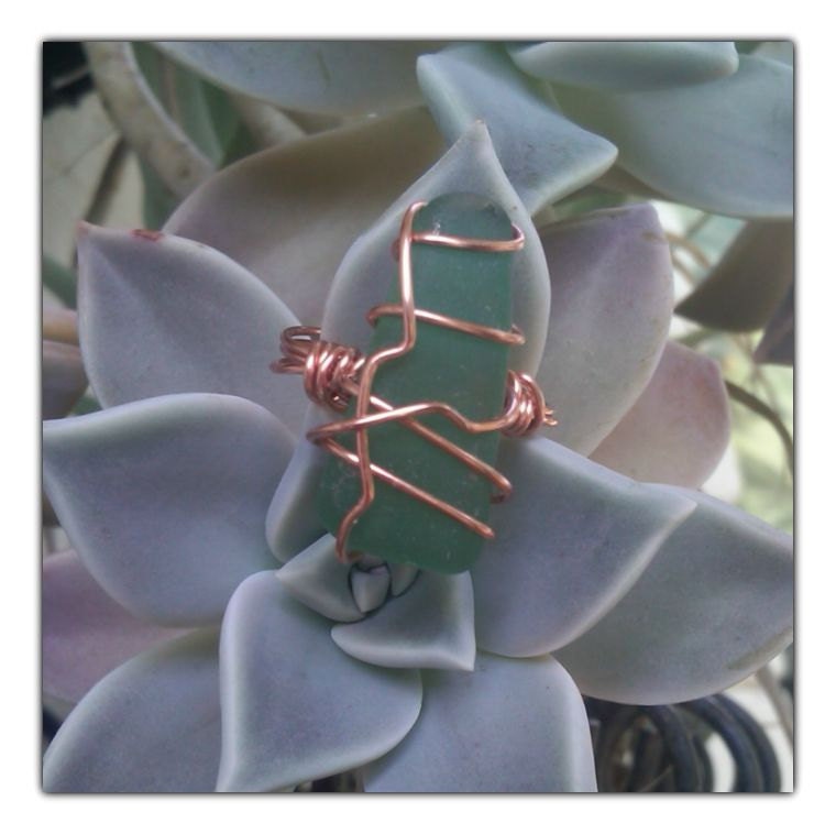 Green seaglass wire wrapped ring