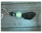 Black slag beach glass key ring or zipper pull