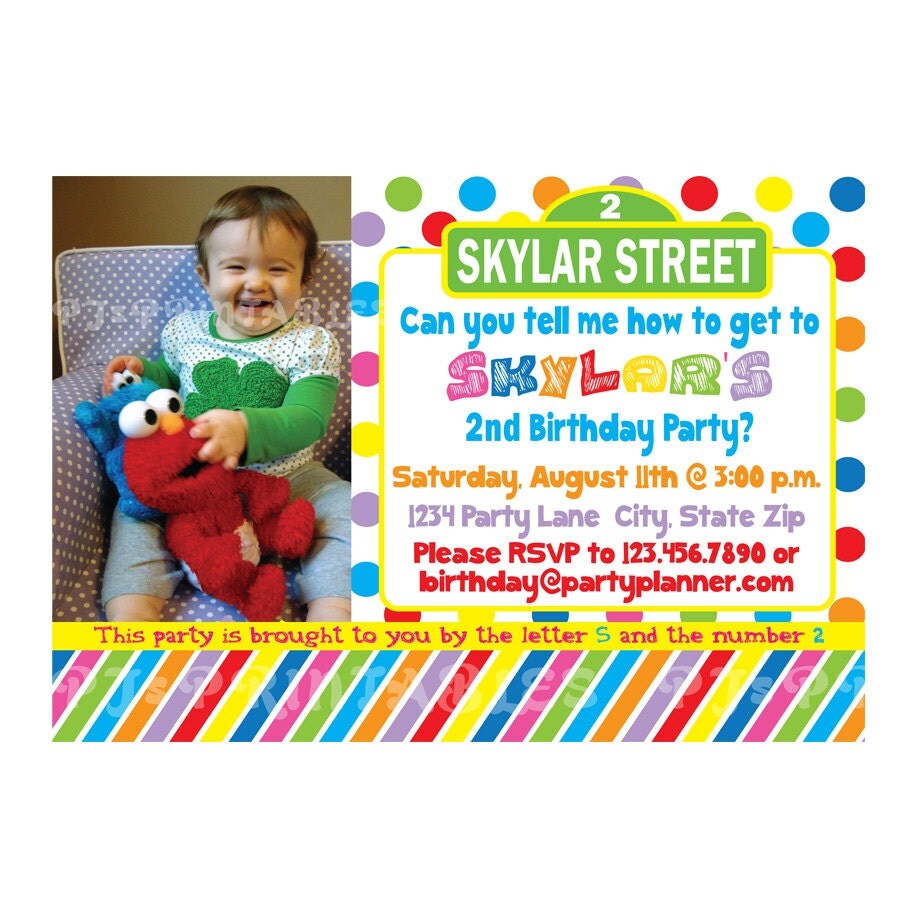 Bright Colors Sesame Street Birthday Invitation - Custom Digital File Il_570xn